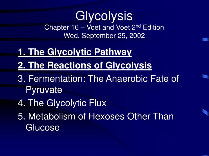 glycolysis chapter 16 voet and voet 2 nd edition wed september 25 2002