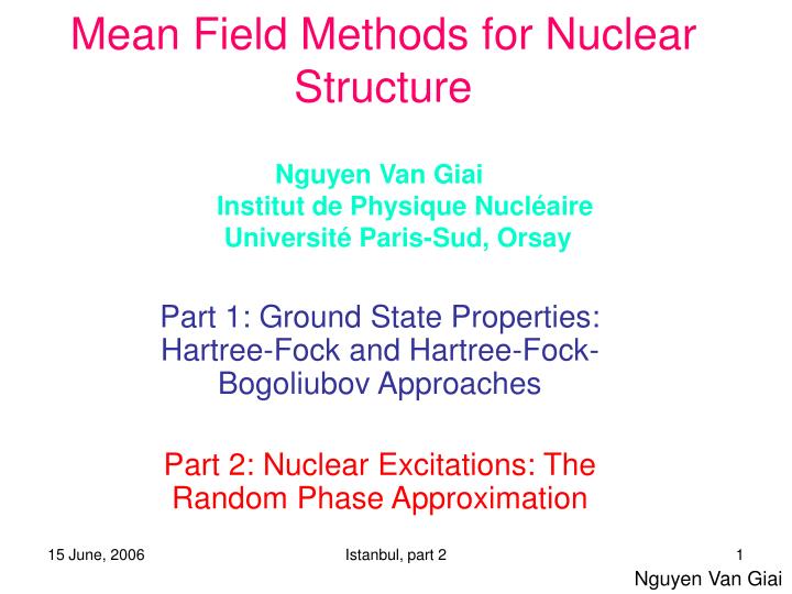 mean field methods for nuclear structure