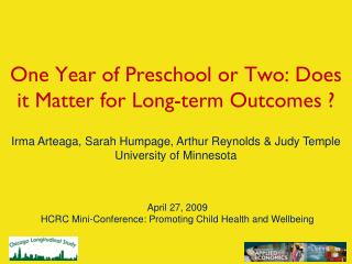 April 27, 2009 HCRC Mini-Conference: Promoting Child Health and Wellbeing