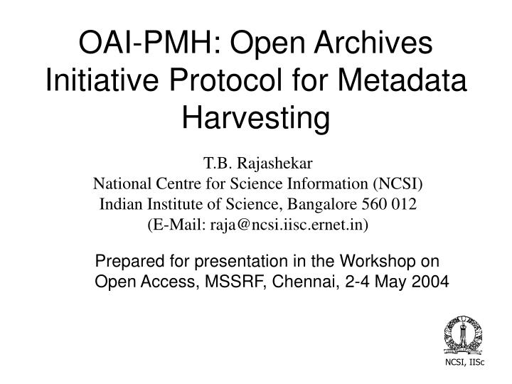 oai pmh open archives initiative protocol for metadata harvesting