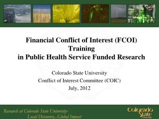 Financial Conflict of Interest (FCOI) Training in Public Health Service Funded Research