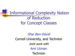 Informational Complexity Notion of Reduction for Concept Classes