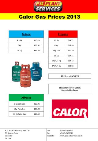 Calor Gas Prices 2013