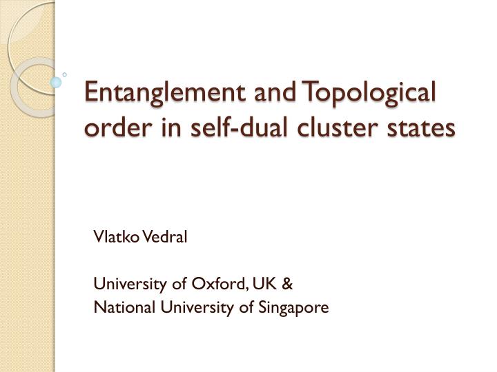 entanglement and topological order in self dual cluster states