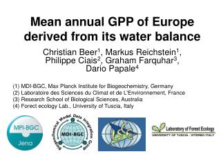 Mean annual GPP of Europe derived from its water balance