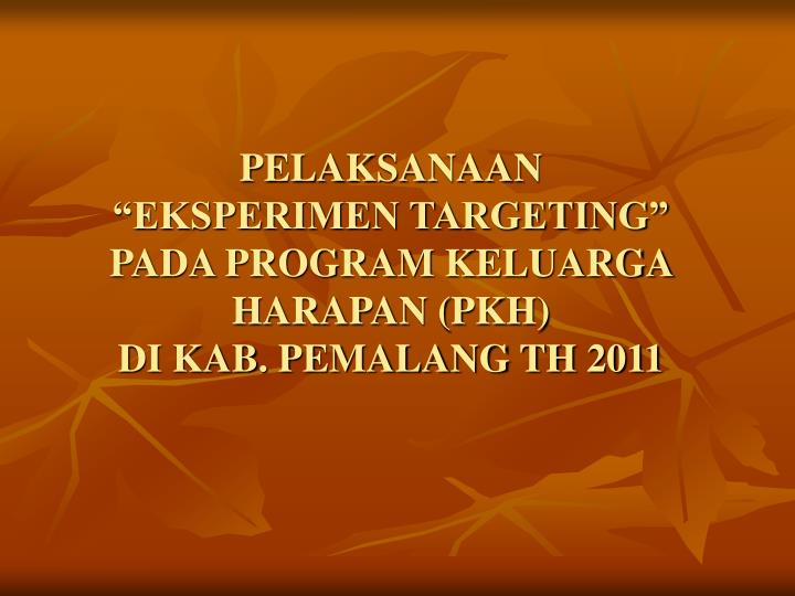 pelaksanaan eksperimen targeting pada program keluarga harapan pkh di kab pemalang th 2011