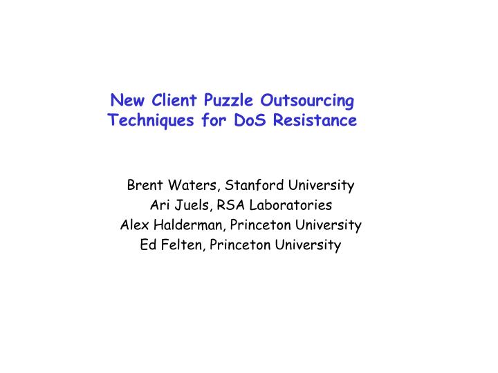 new client puzzle outsourcing techniques for dos resistance