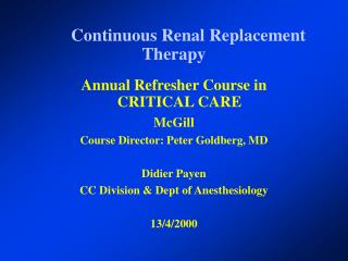 Continuous Renal Replacement Therapy