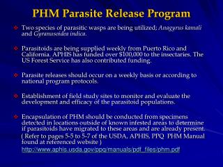 PHM Parasite Release Program