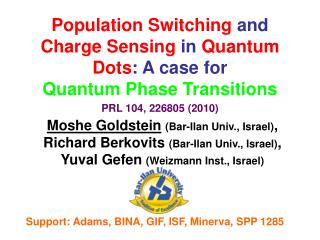 Population Switching and Charge Sensing in Quantum Dots : A case for Quantum Phase Transitions