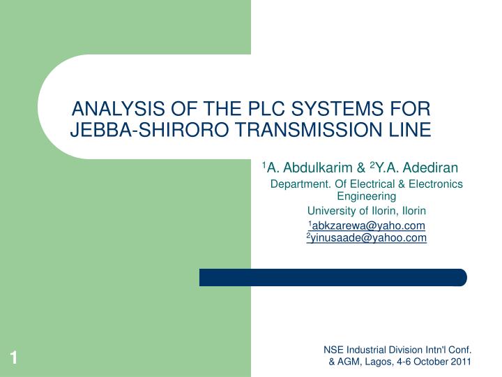 analysis of the plc systems for jebba shiroro transmission line