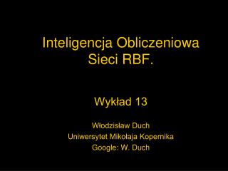 inteligencja obliczeniowa sieci rbf