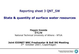 Reporting sheet 3 QNT_SW State &amp; quantity of surface water resources