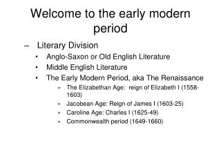 Welcome to the early modern period