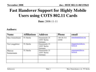Fast Handover Support for Highly Mobile Users using COTS 802.11 Cards