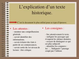l explication d un texte historique c est le document le plus utilis pour ce type d preuve