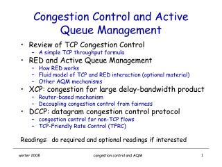 Congestion Control and Active Queue Management