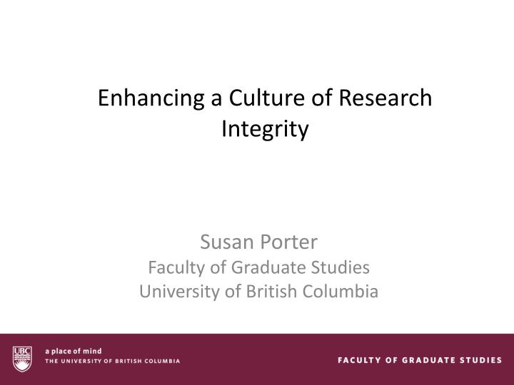 enhancing a culture of research integrity