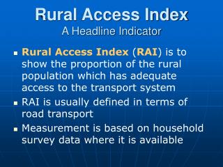Rural Access Index A Headline Indicator