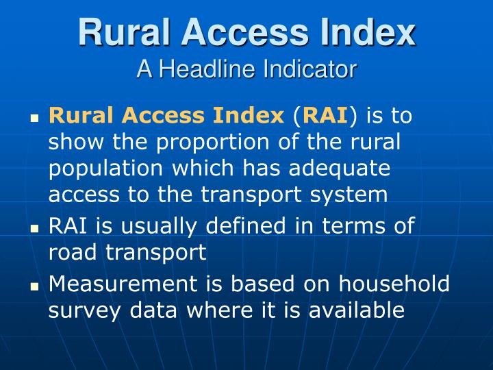 rural access index a headline indicator