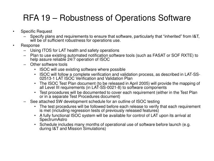 rfa 19 robustness of operations software