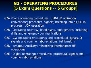 G2 - OPERATING PROCEDURES [5 Exam Questions -- 5 Groups]