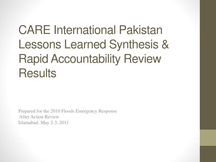 care international pakistan lessons learned synthesis rapid accountability review results