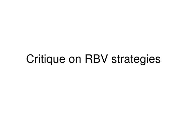 critique on rbv strategies