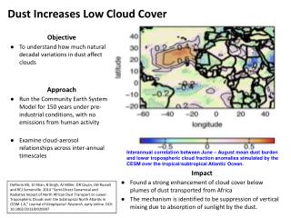 Objective To understand how much natural decadal variations in dust affect clouds Approach