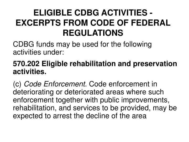 eligible cdbg activities excerpts from code of federal regulations