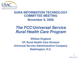 SURA INFORMATION TECHNOLOGY COMMITTEE MEETING November 9, 2006 The FCC/Universal Service