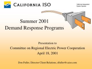 Summer 2001 Demand Response Programs