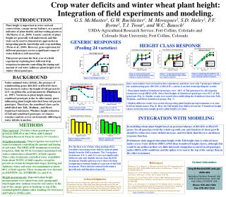 Crop water deficits and winter wheat plant height: Integration of field experiments and modeling.