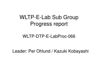 WLTP-E-Lab Sub Group Progress report WLTP-DTP-E-LabProc-066