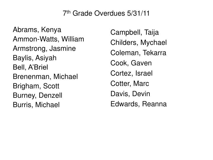 7 th grade overdues 5 31 11