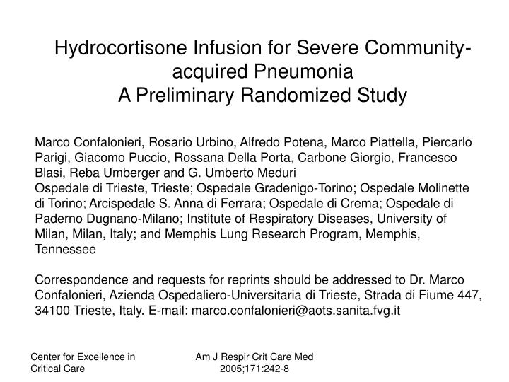 hydrocortisone infusion for severe community acquired pneumonia a preliminary randomized study