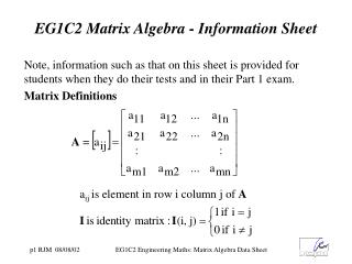 EG1C2 Matrix Algebra - Information Sheet