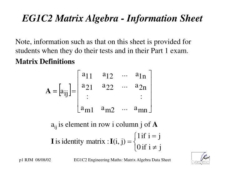 eg1c2 matrix algebra information sheet