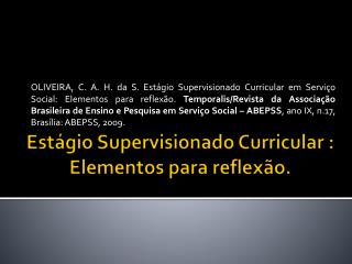 est gio supervisionado curricular elementos para reflex o