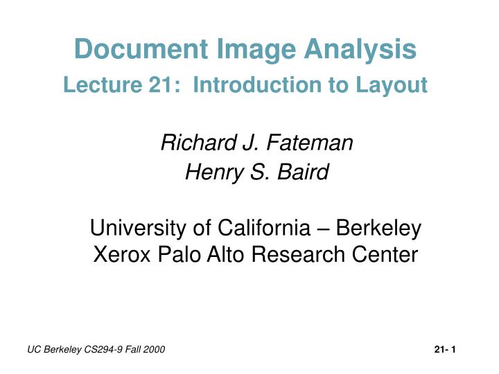 document image analysis lecture 21 introduction to layout