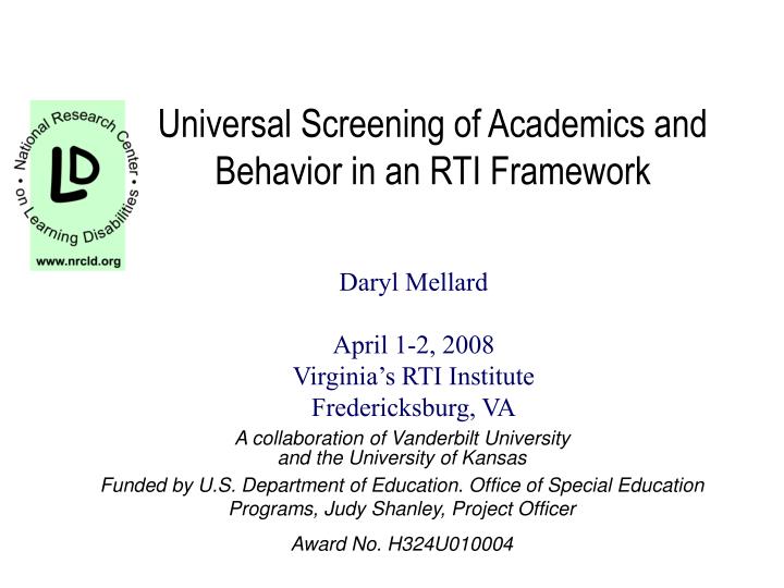 universal screening of academics and behavior in an rti framework