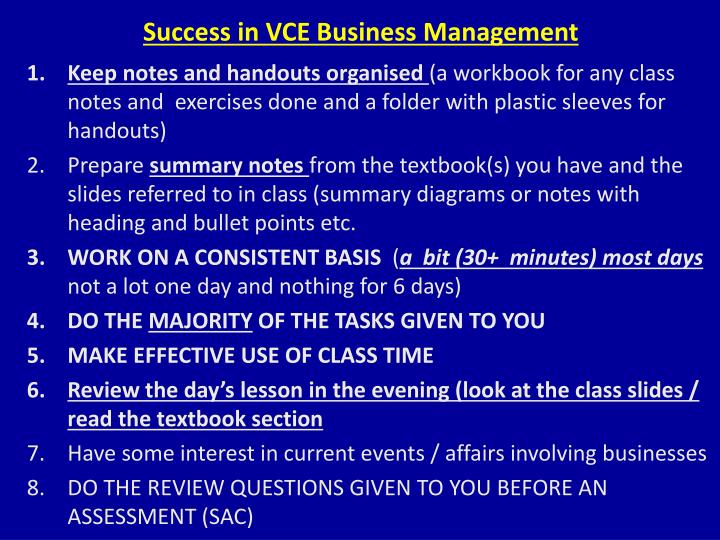 success in vce business management