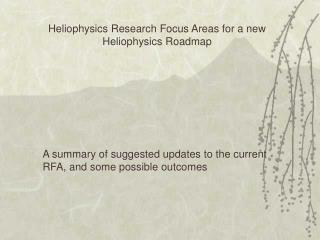 Heliophysics Research Focus Areas for a new Heliophysics Roadmap