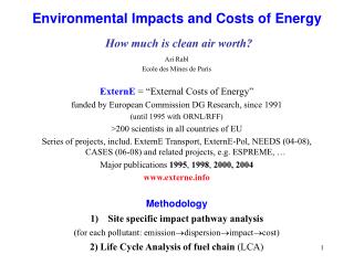 Environmental Impacts and Costs of Energy How much is clean air worth?