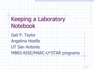 Keeping a Laboratory Notebook