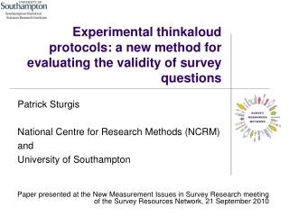 Experimental thinkaloud protocols: a new method for evaluating the validity of survey questions