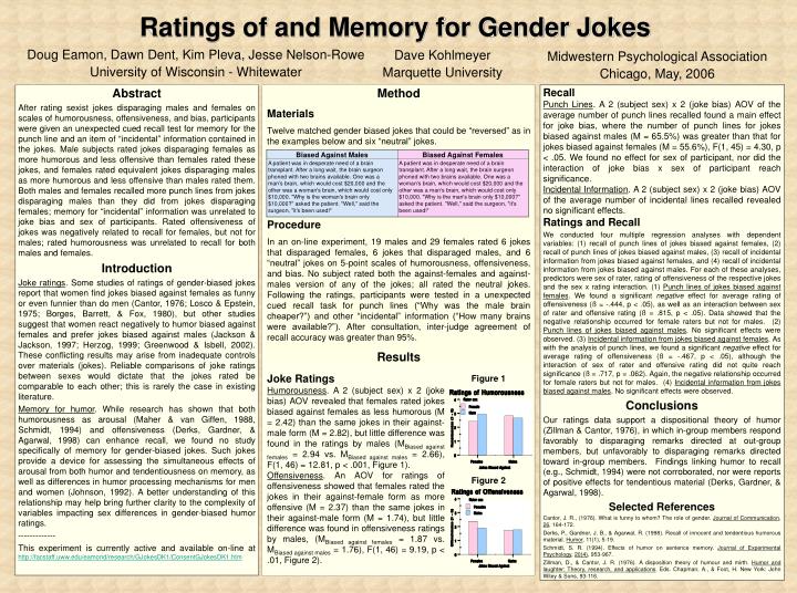 ratings of and memory for gender jokes
