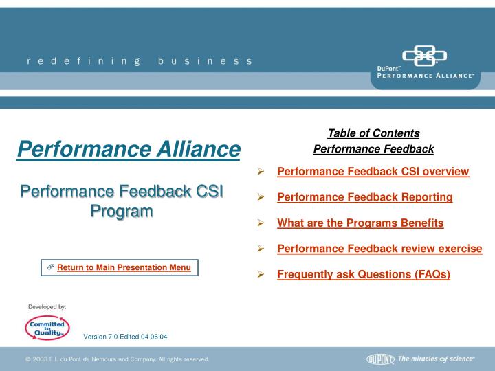 performance feedback csi program