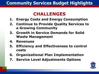 Community Services Budget Highlights