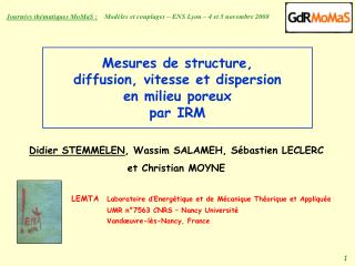 mesures de structure diffusion vitesse et dispersion en milieu poreux par irm